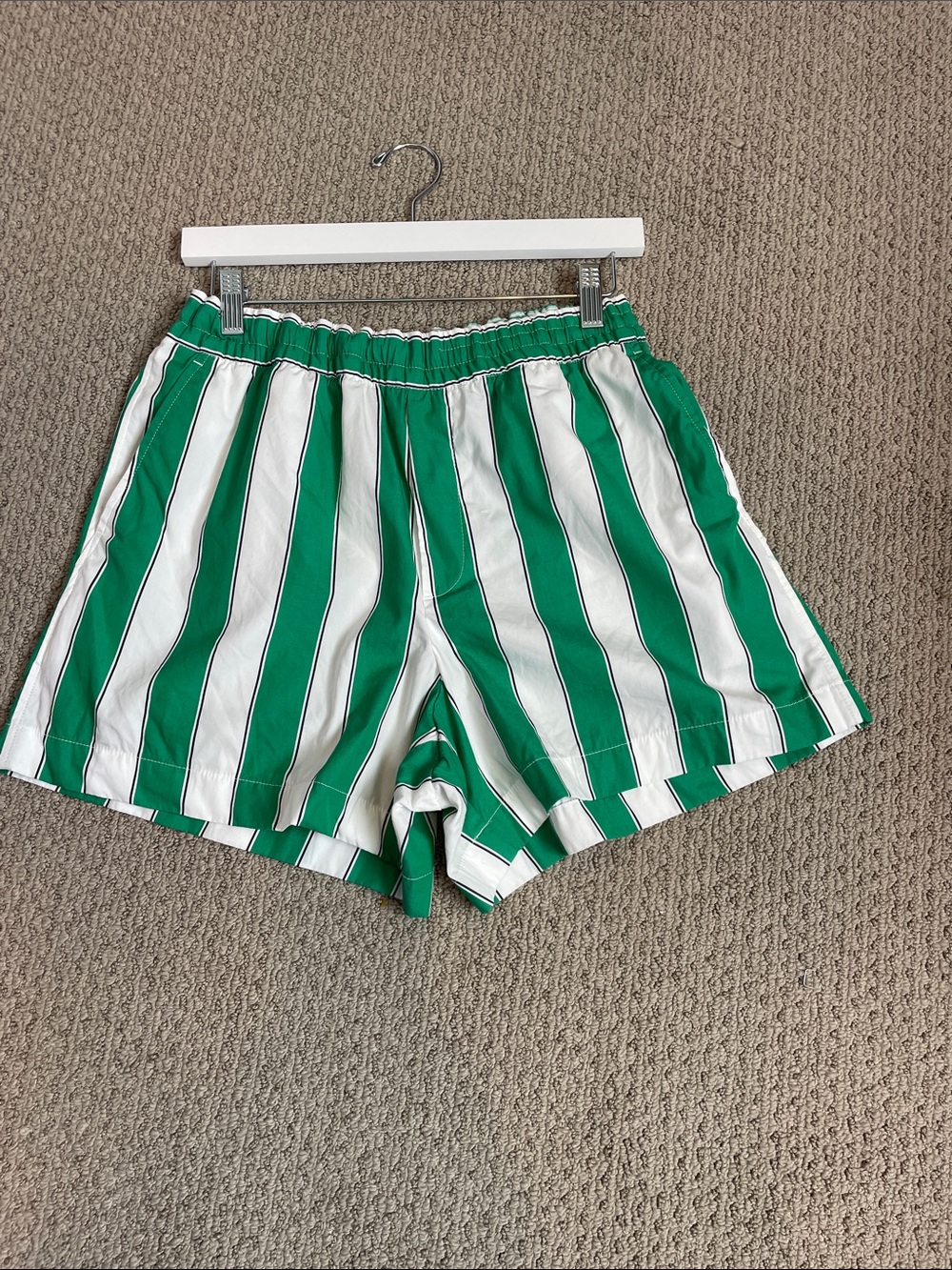 Clothing The Gaps Green and White Striped Women's Casual Athletic Shorts